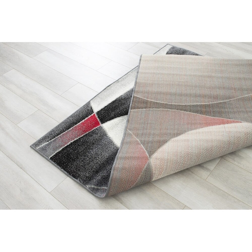 Allstar Rugs Grey and Gainsboro Abstract Rectangular Area Rug with Red Highlights - 4' 11"x6' 11"