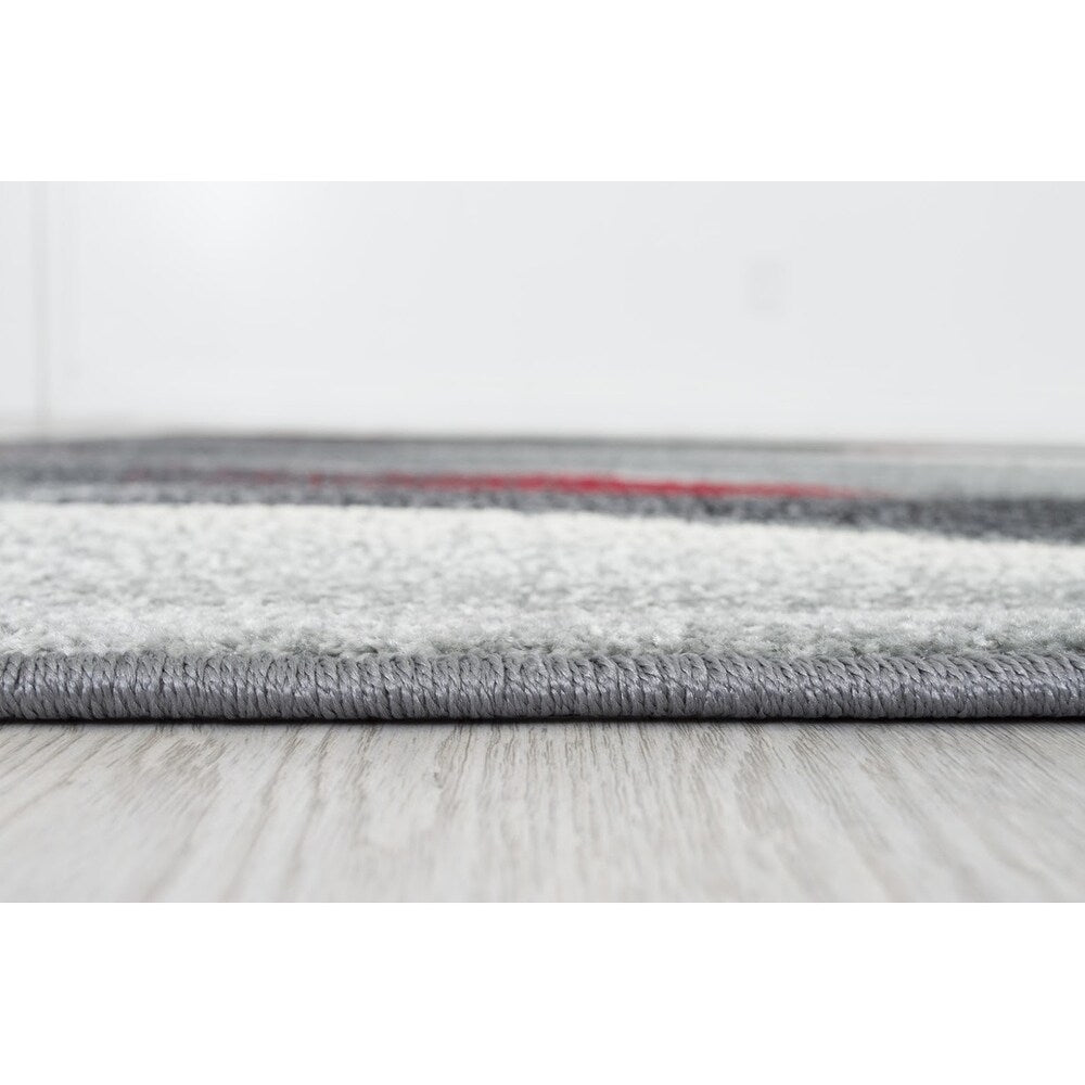 Allstar Rugs Grey and Gainsboro Abstract Rectangular Area Rug with Red Highlights - 4' 11"x6' 11"