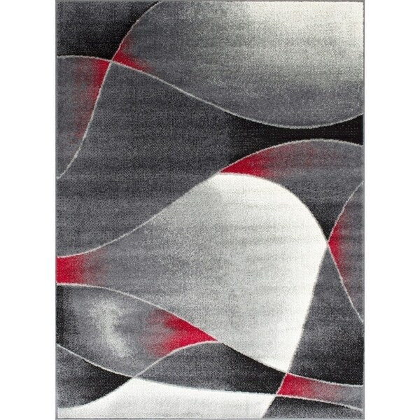 Allstar Rugs Grey and Gainsboro Abstract Rectangular Area Rug with Red Highlights - 4' 11"x6' 11"