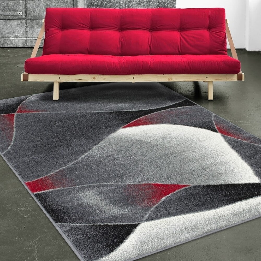 Allstar Rugs Grey and Gainsboro Abstract Rectangular Area Rug with Red Highlights - 4' 11"x6' 11"