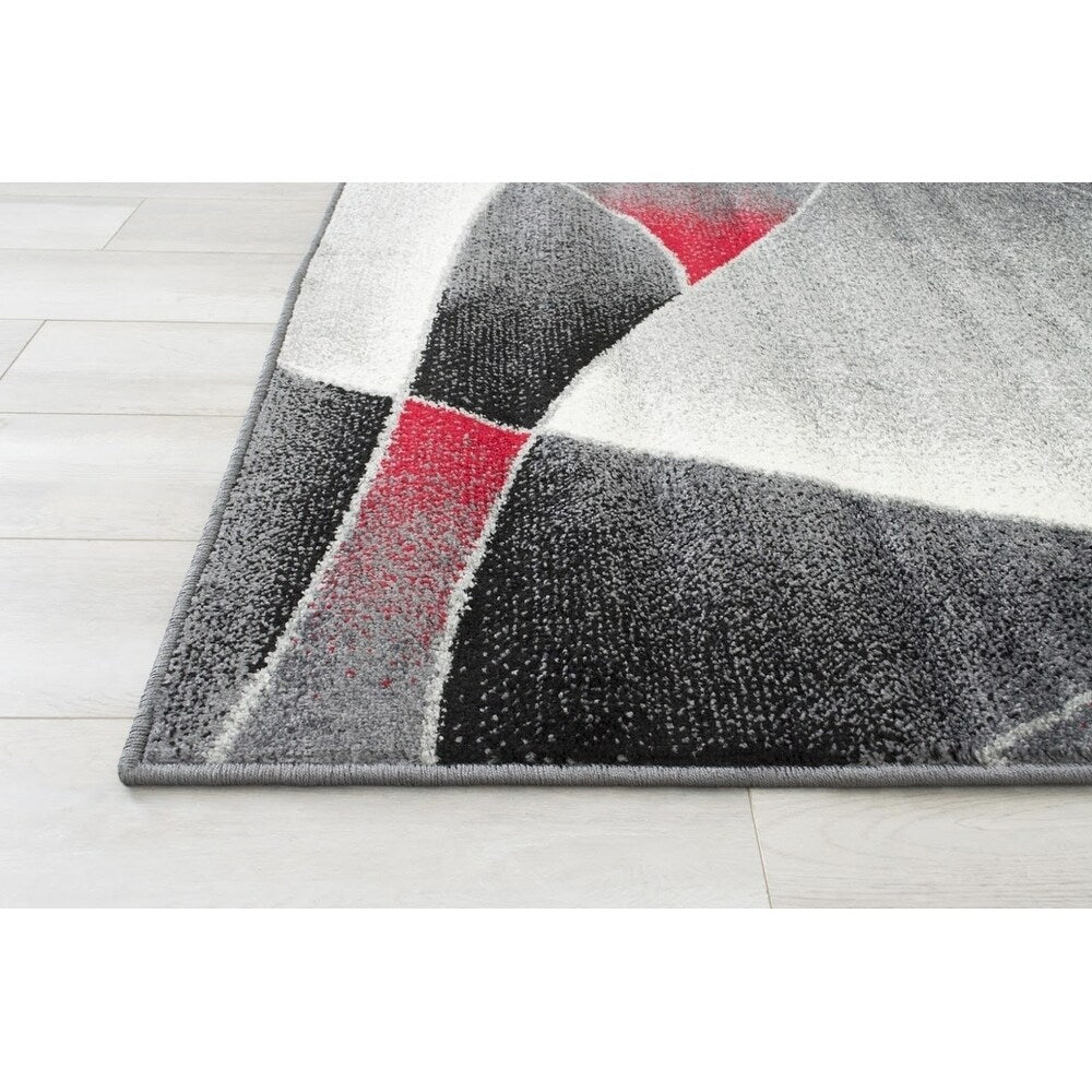 Allstar Rugs Grey and Gainsboro Abstract Rectangular Area Rug with Red Highlights - 4' 11"x6' 11"