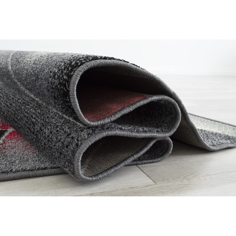 Allstar Rugs Grey and Gainsboro Abstract Rectangular Area Rug with Red Highlights - 4' 11"x6' 11"