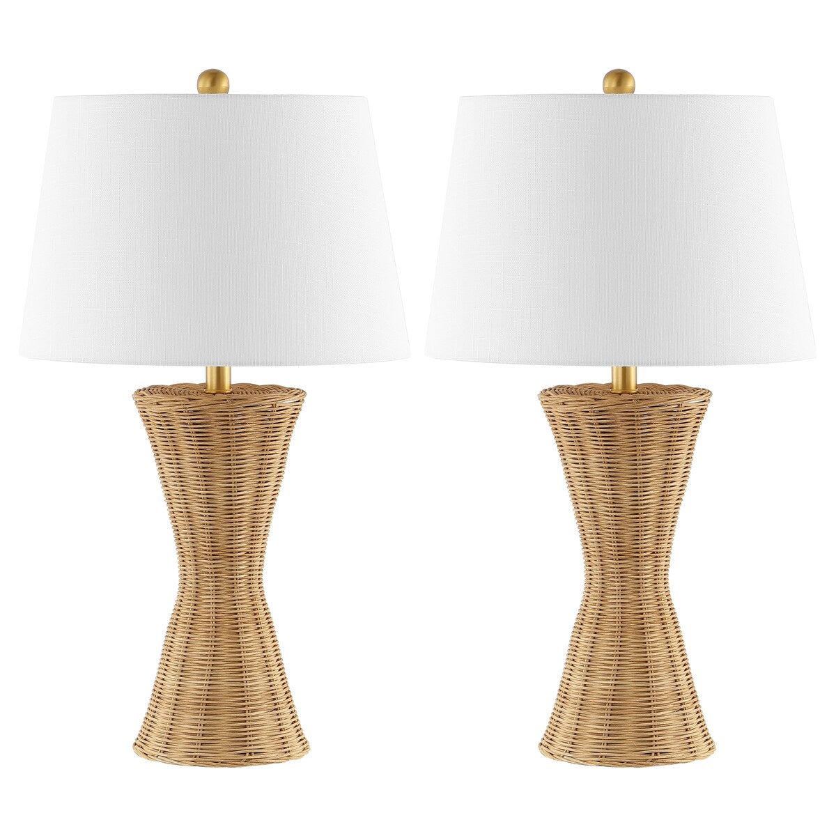 Alma 27" Coastal Designer Iron/Rattan Wicker LED Table Lamp, Natural (Set of 2), by JONATHAN Y