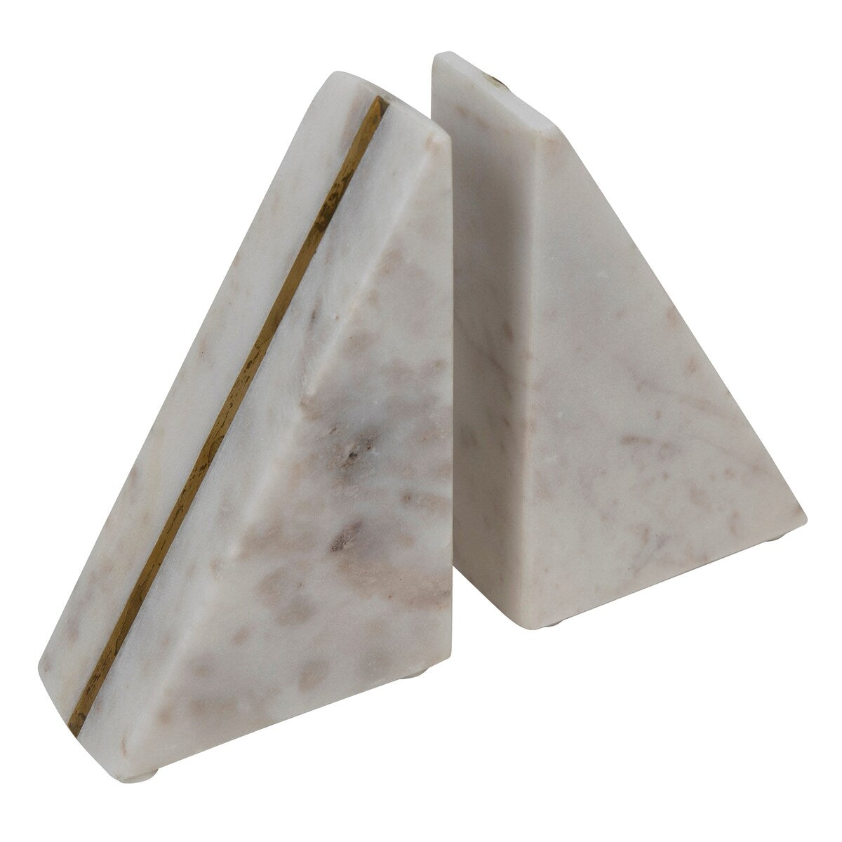 Almera Genuine Hand Cut Astra Grey Marble and Brass Accented Trianglar Bookends