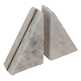 Almera Genuine Hand Cut Astra Grey Marble and Brass Accented Trianglar Bookends