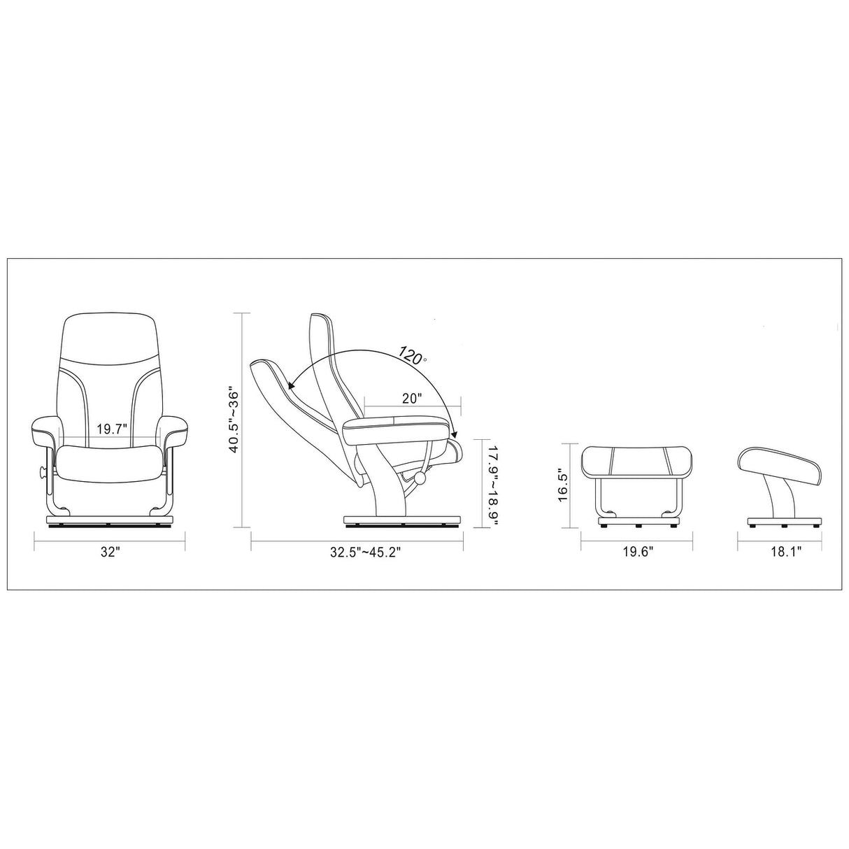 Almond Genuine Leather Recliner and Ottoman