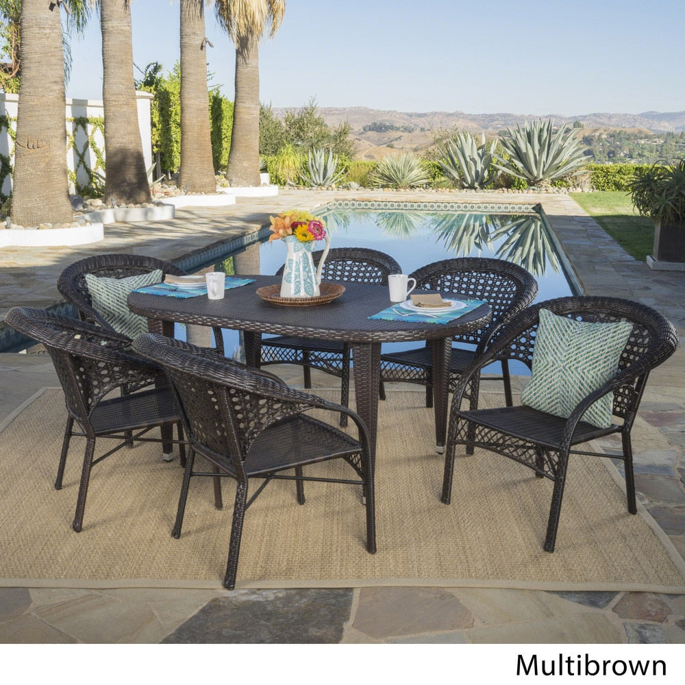 Aloha Outdoor 7-piece Oval Wicker Dining Set by Christopher Knight Home