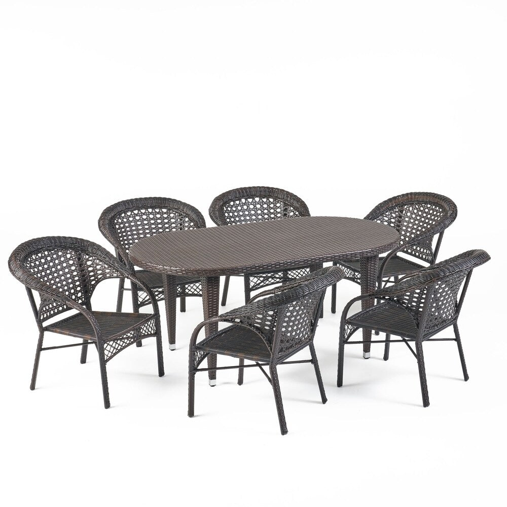 Aloha Outdoor 7-piece Oval Wicker Dining Set by Christopher Knight Home