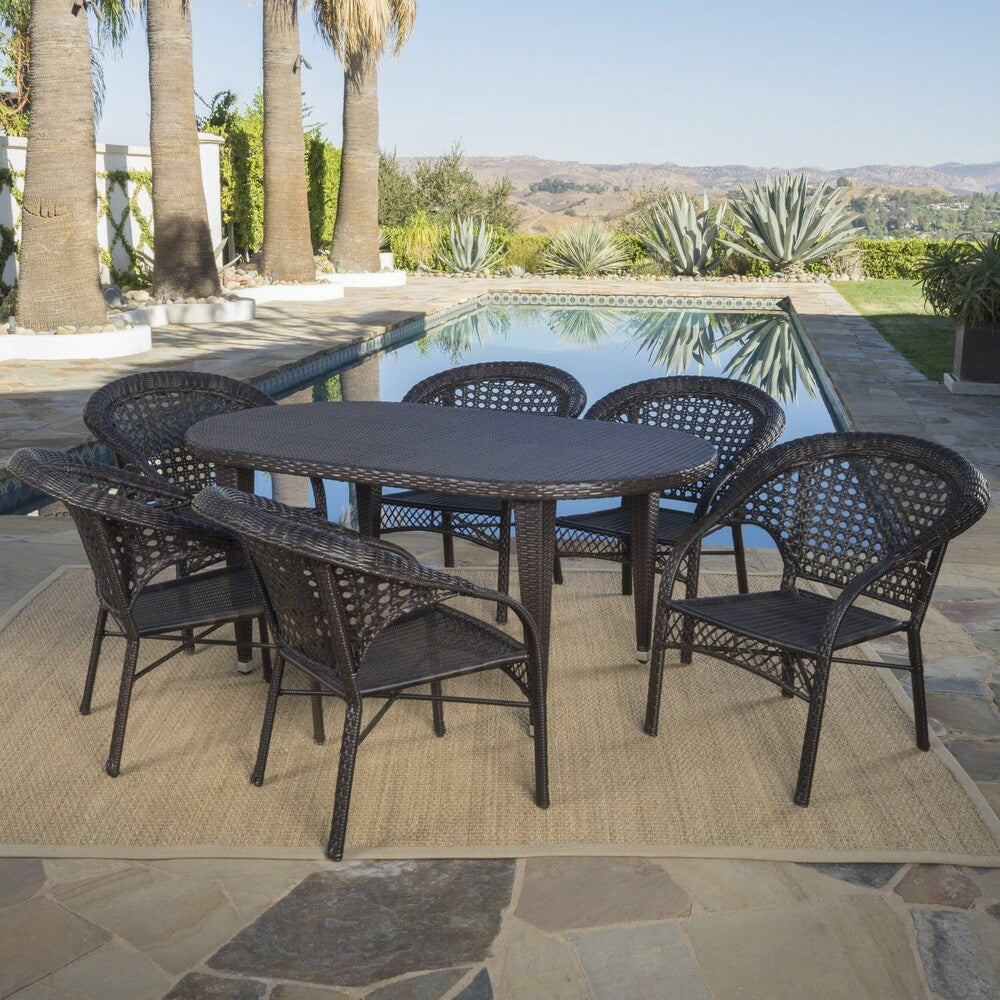 Aloha Outdoor 7-piece Oval Wicker Dining Set by Christopher Knight Home