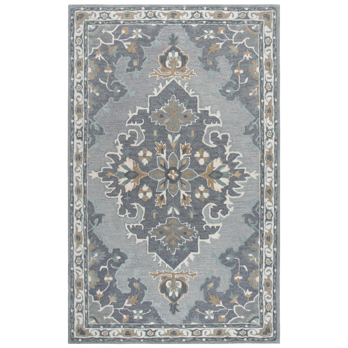Alora Decor Cascade Grey and Beige Medallion Hand-tufted Wool Rug