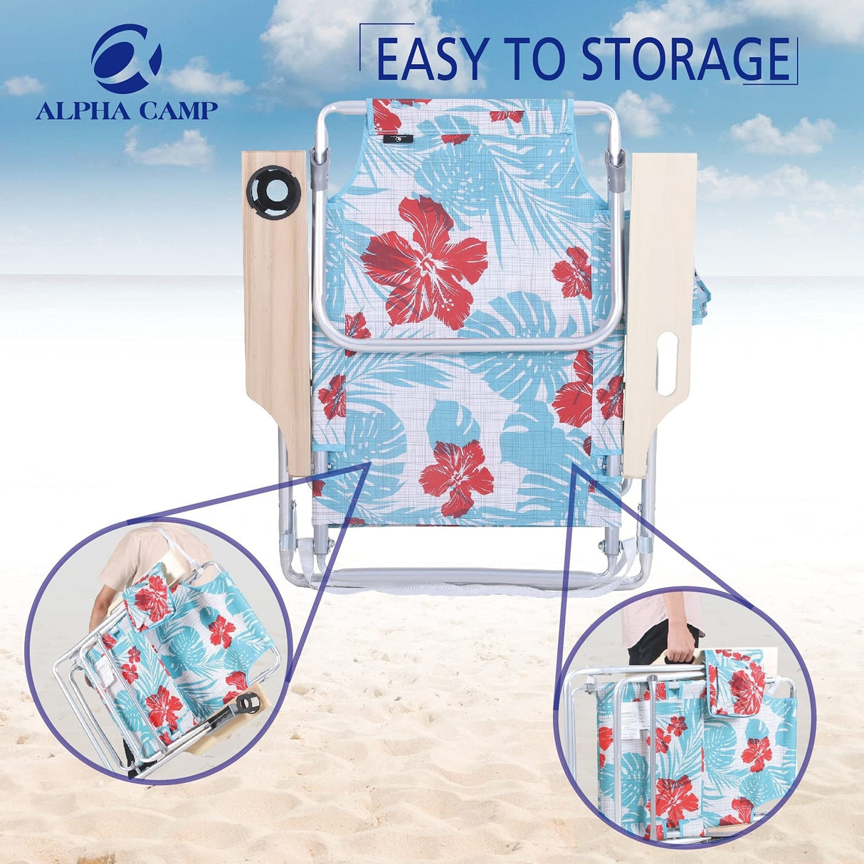 2-Piece Lightweight 5-Position Folding Lay Flat Beach Chairs with Tower Bar
