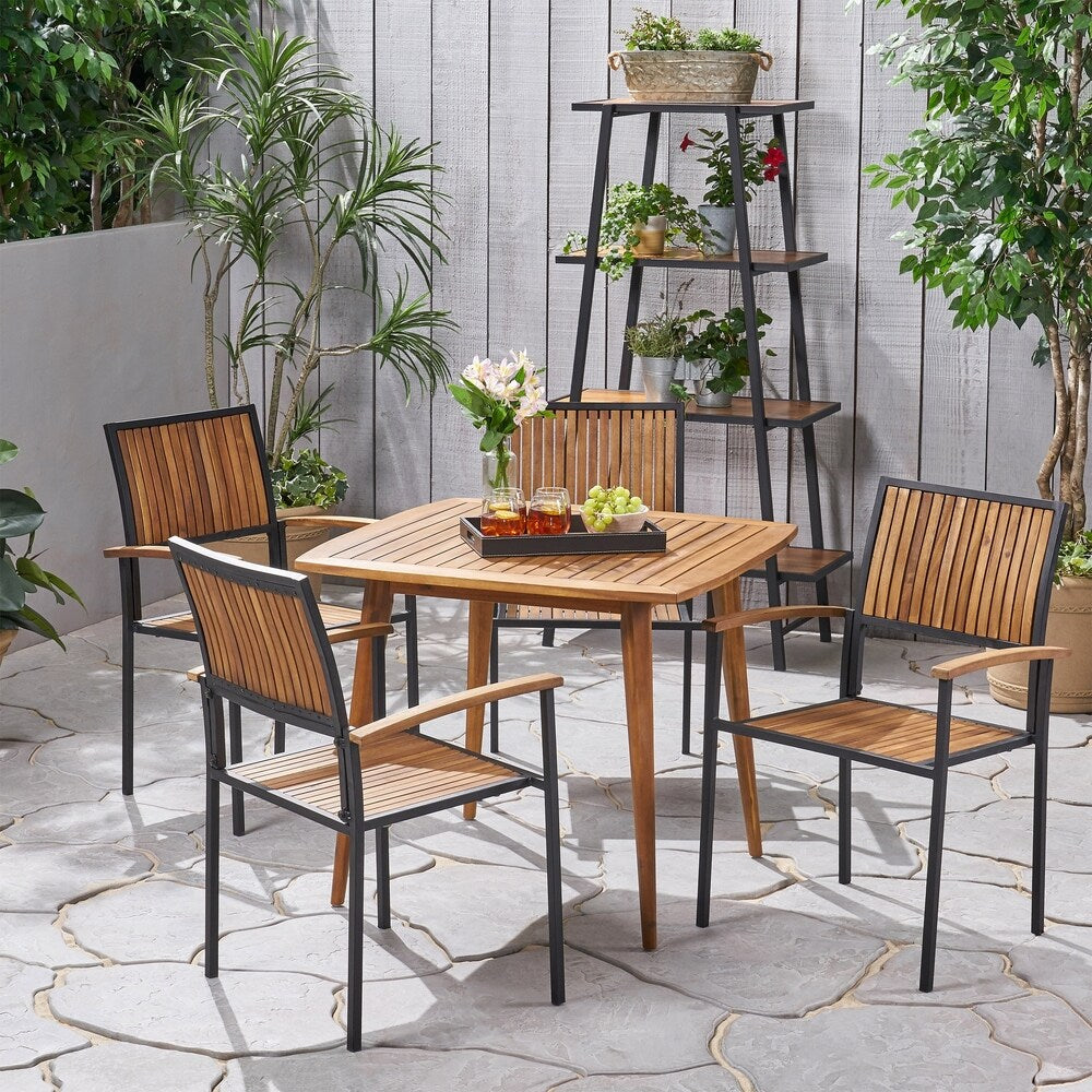 Alpina Acacia Wood 5-piece Square Table Outdoor Dining Set by Christopher Knight Home - N/A
