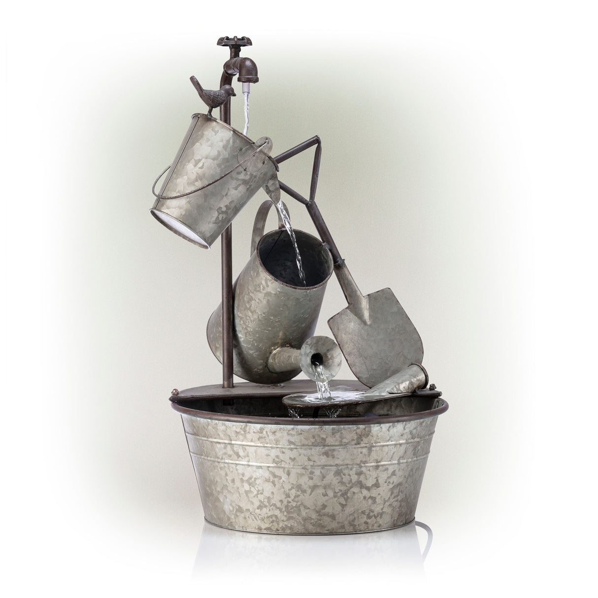 Alpine Corporation 28" Tall Outdoor 3-Tier Metal Garden Tools Water Fountain