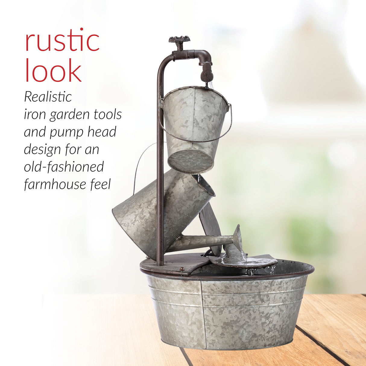 Alpine Corporation 28" Tall Outdoor 3-Tier Metal Garden Tools Water Fountain