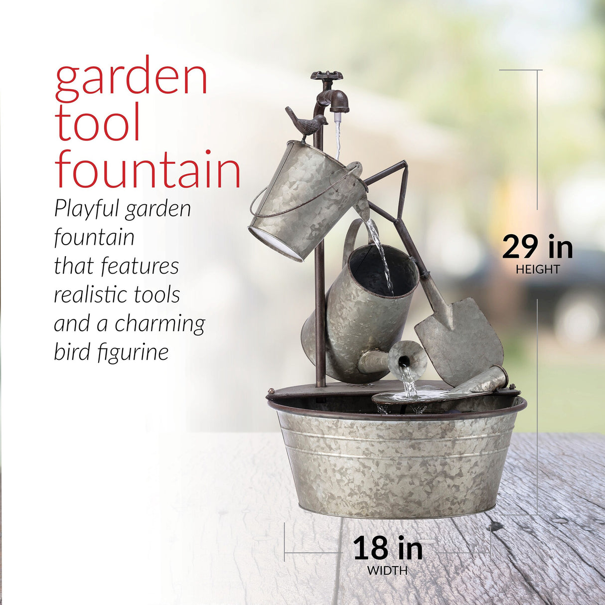 Alpine Corporation 28" Tall Outdoor 3-Tier Metal Garden Tools Water Fountain