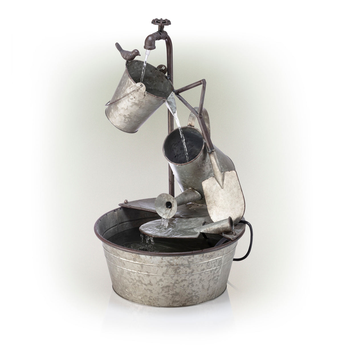 Alpine Corporation 28" Tall Outdoor 3-Tier Metal Garden Tools Water Fountain