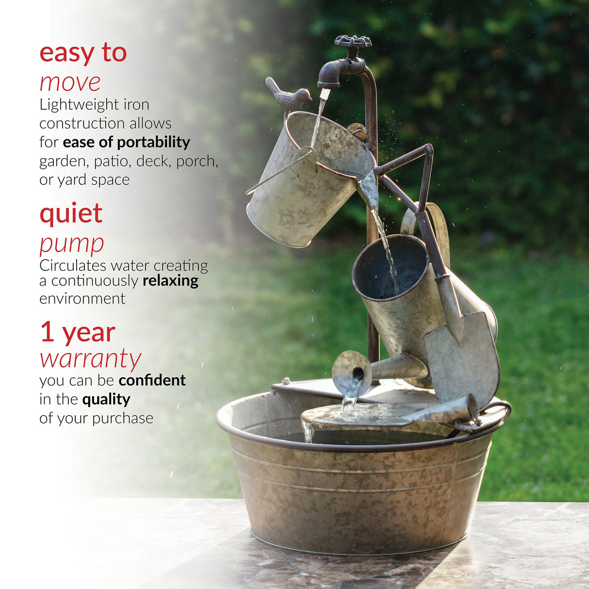 Alpine Corporation 28" Tall Outdoor 3-Tier Metal Garden Tools Water Fountain