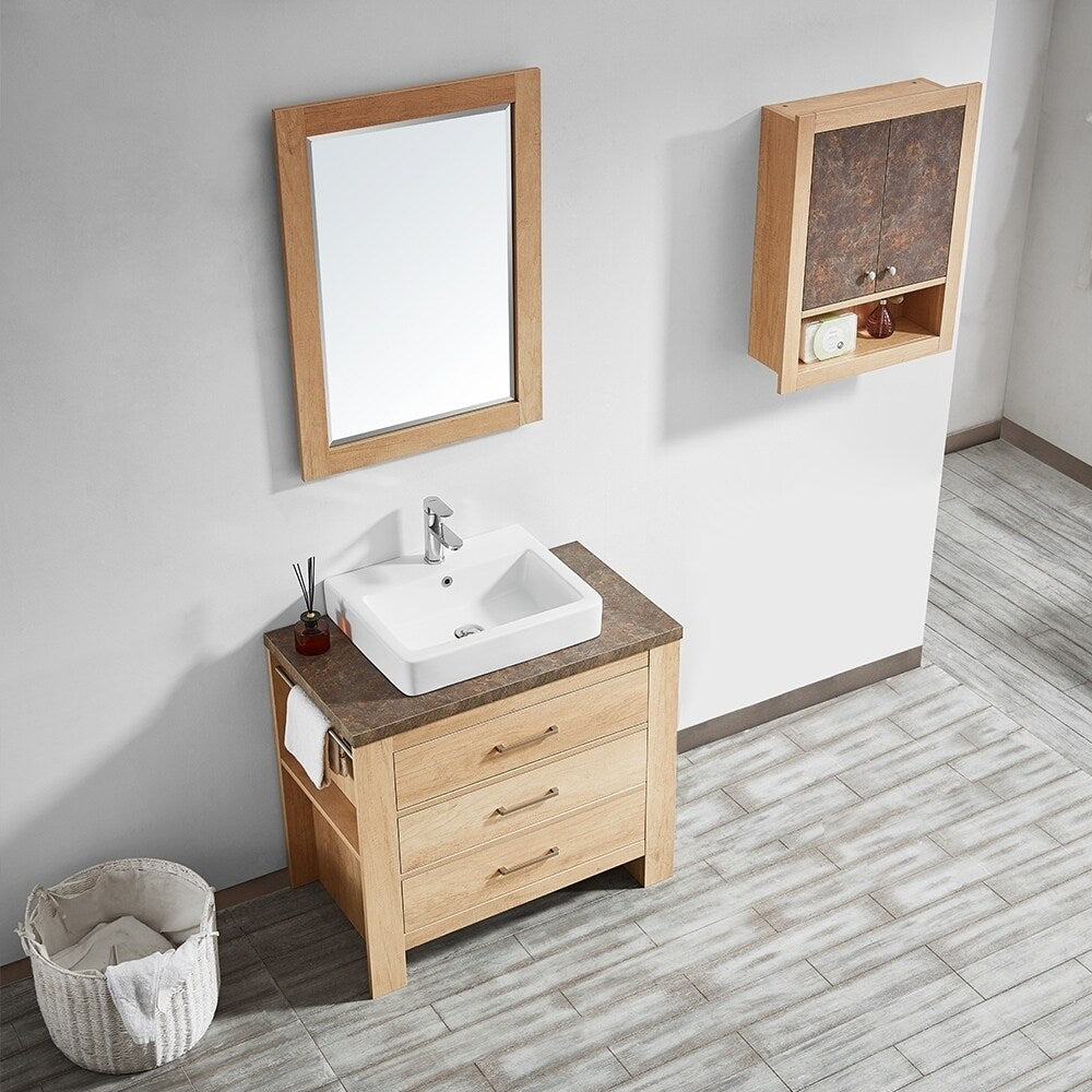 Alpine 36" Single Vanity in Glacier Canyon Oak with White Drop-In Porcelain Vessel Sink with Mirror