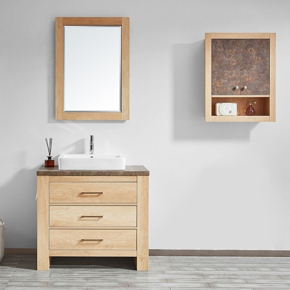 Alpine 36" Single Vanity in Glacier Canyon Oak with White Drop-In Porcelain Vessel Sink with Mirror