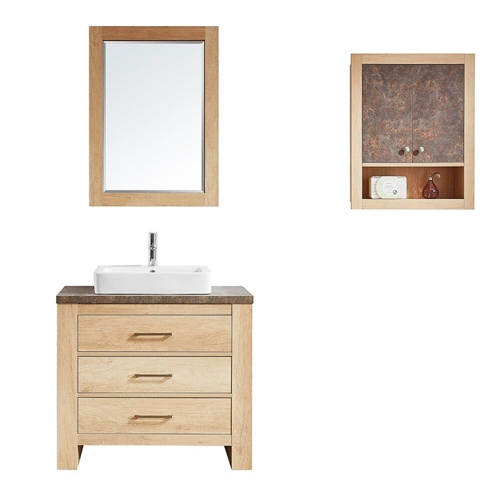 Alpine 36" Single Vanity in Glacier Canyon Oak with White Drop-In Porcelain Vessel Sink with Mirror