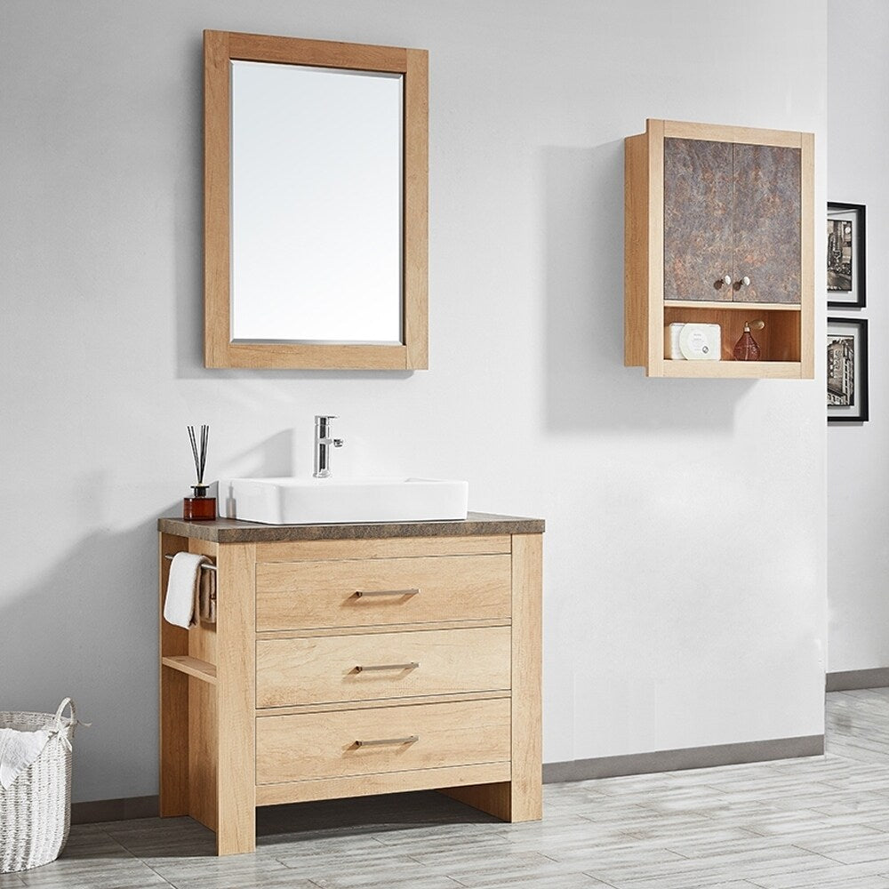 Alpine 36" Single Vanity in Glacier Canyon Oak with White Drop-In Porcelain Vessel Sink with Mirror
