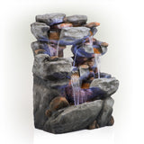 Alpine Corporation WIN1068 Outdoor Floor Rock Water Fountain with LED Lights, 5-Tier Rock Waterfall Fountain 54", Dark Brown
