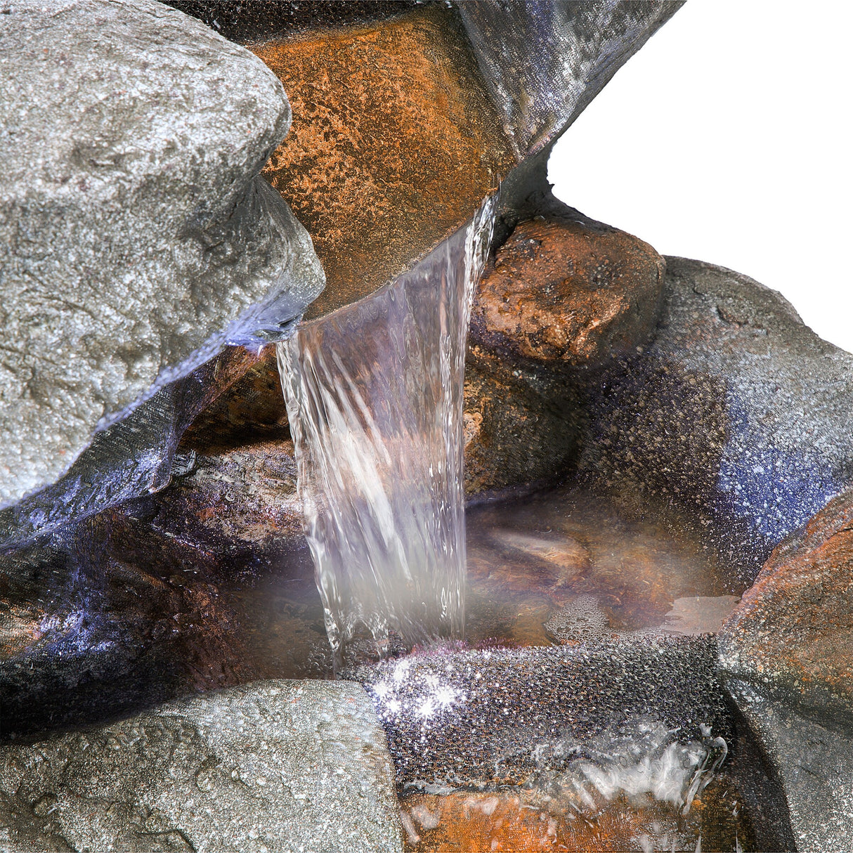 Alpine Corporation WIN1068 Outdoor Floor Rock Water Fountain with LED Lights, 5-Tier Rock Waterfall Fountain 54", Dark Brown