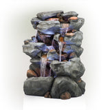 Alpine Corporation WIN1068 Outdoor Floor Rock Water Fountain with LED Lights, 5-Tier Rock Waterfall Fountain 54", Dark Brown