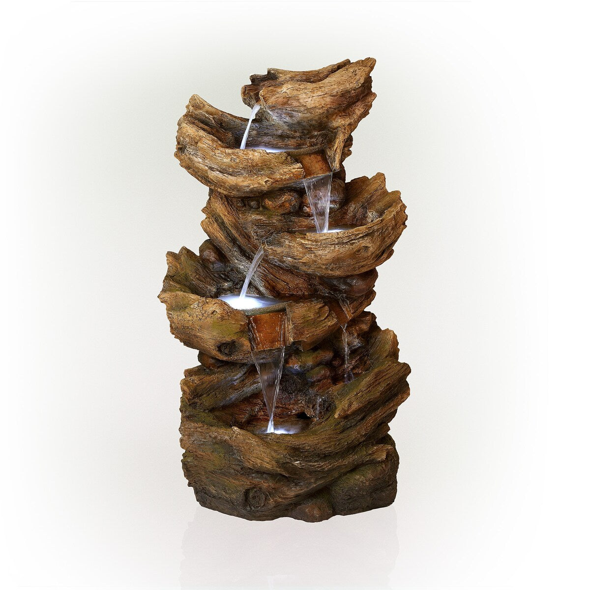 Alpine Corporation 52" Tall Outdoor 5-Tier Tree Trunk Water Floor Fountain with LED Lights