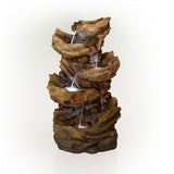 Alpine Corporation 52" Tall Outdoor 5-Tier Tree Trunk Water Floor Fountain with LED Lights