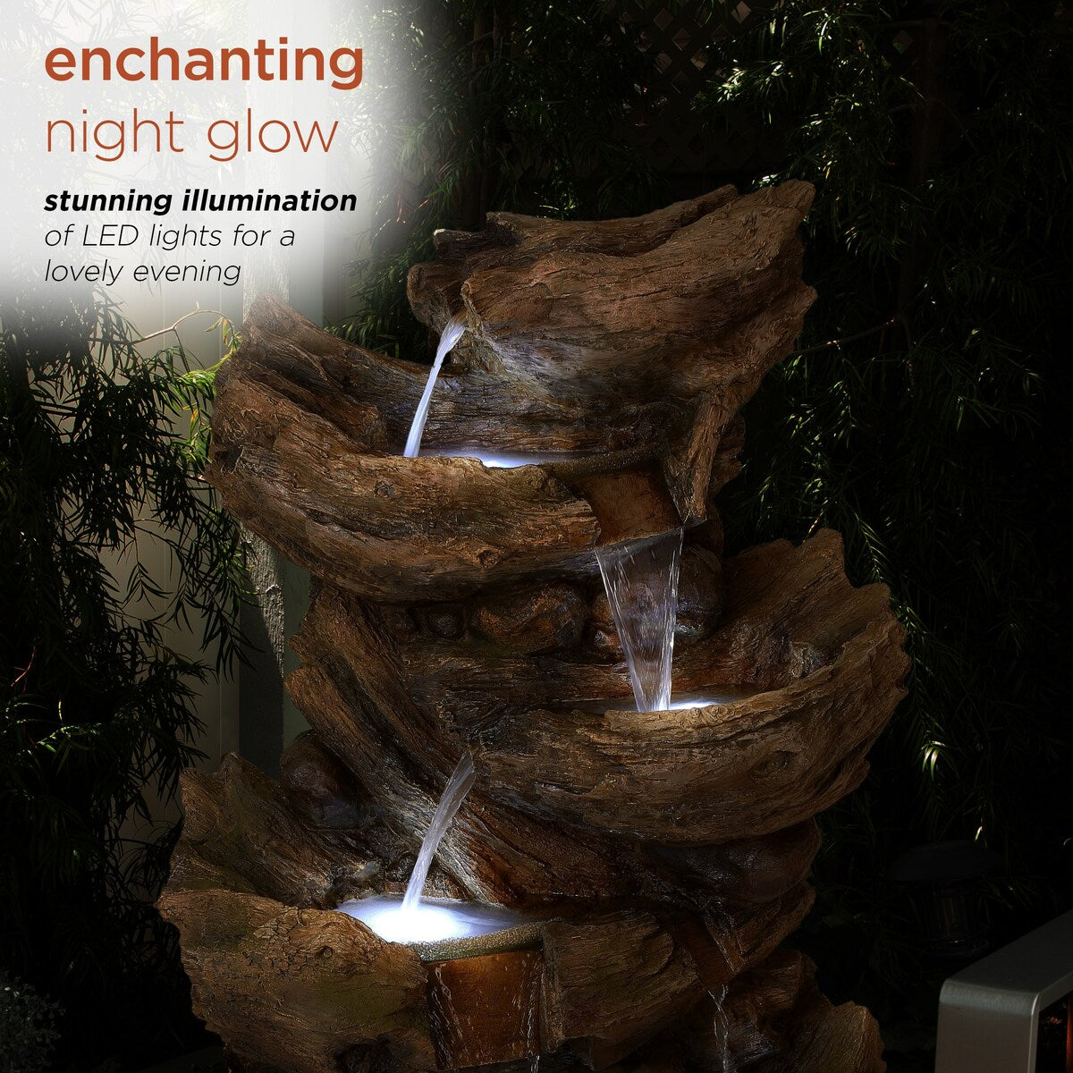 Alpine Corporation 52" Tall Outdoor 5-Tier Tree Trunk Water Floor Fountain with LED Lights
