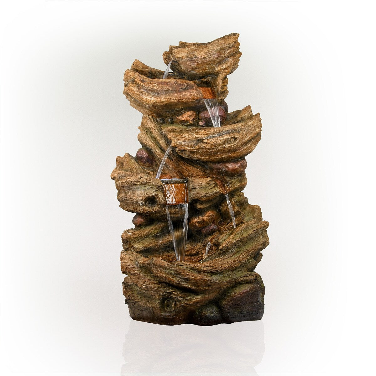 Alpine Corporation 52" Tall Outdoor 5-Tier Tree Trunk Water Floor Fountain with LED Lights