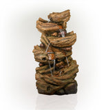 Alpine Corporation 52" Tall Outdoor 5-Tier Tree Trunk Water Floor Fountain with LED Lights