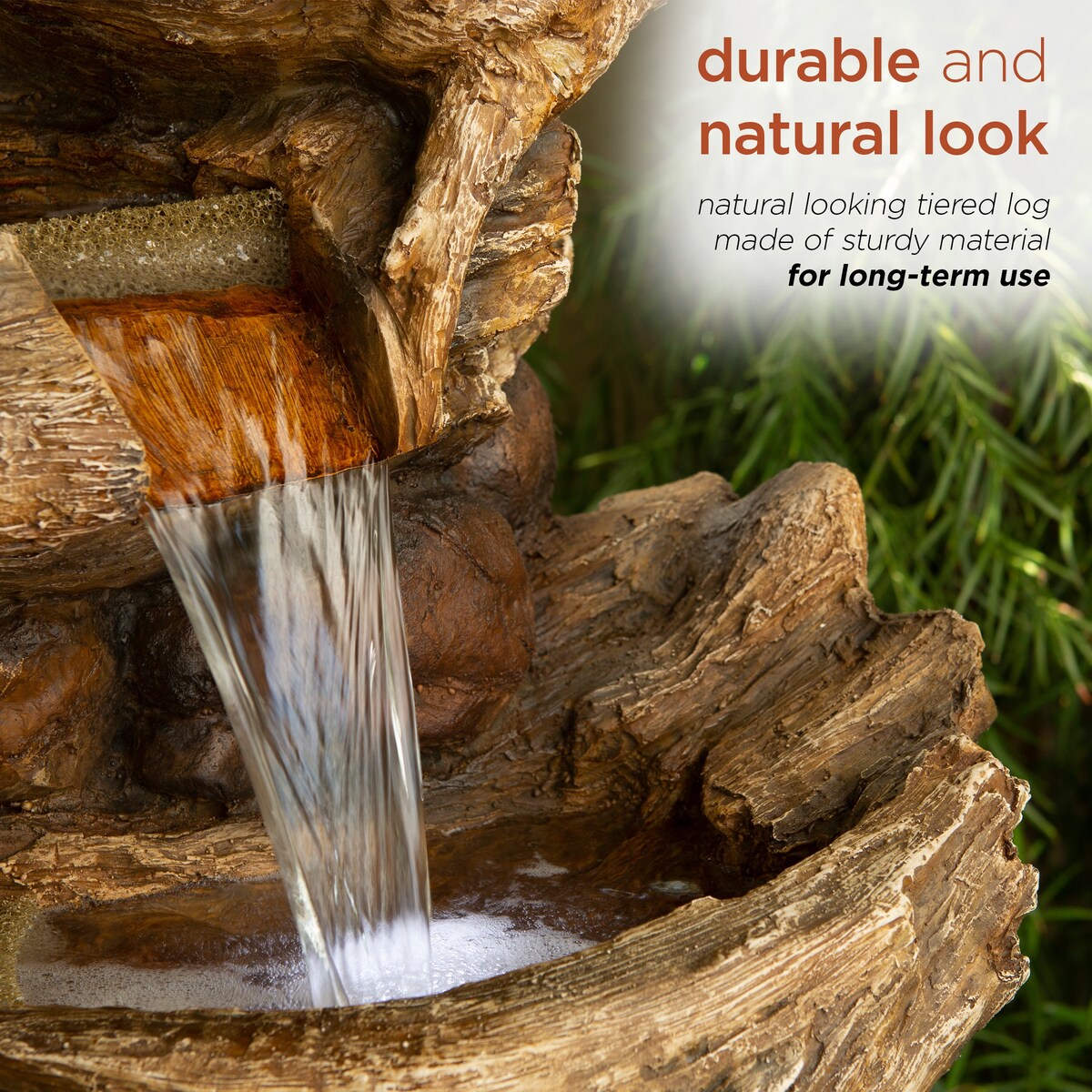 Alpine Corporation 52" Tall Outdoor 5-Tier Tree Trunk Water Floor Fountain with LED Lights