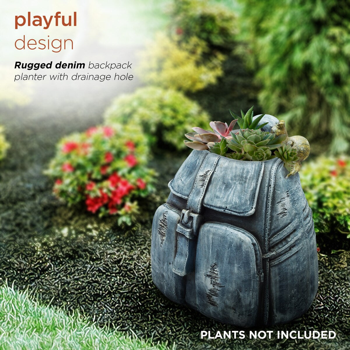 Alpine Corporation 12" Tall Indoor/Outdoor Denim Backpack with Snail Planter Yard Decoration, Blue
