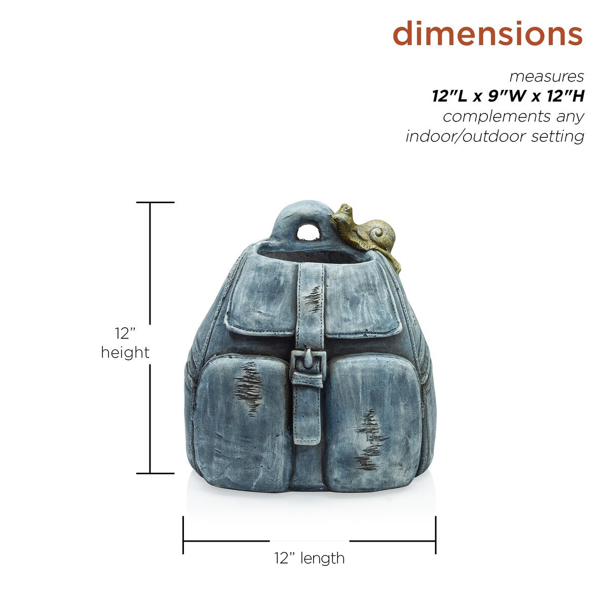 Alpine Corporation 12" Tall Indoor/Outdoor Denim Backpack with Snail Planter Yard Decoration, Blue
