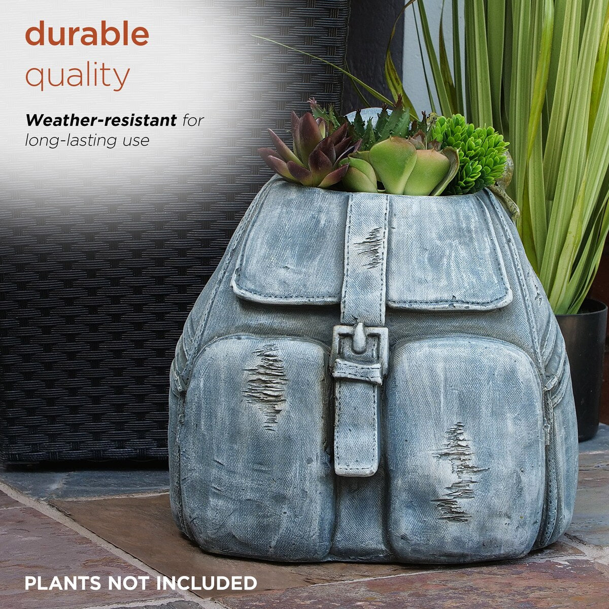 Alpine Corporation 12" Tall Indoor/Outdoor Denim Backpack with Snail Planter Yard Decoration, Blue