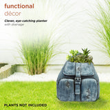 Alpine Corporation 12" Tall Indoor/Outdoor Denim Backpack with Snail Planter Yard Decoration, Blue