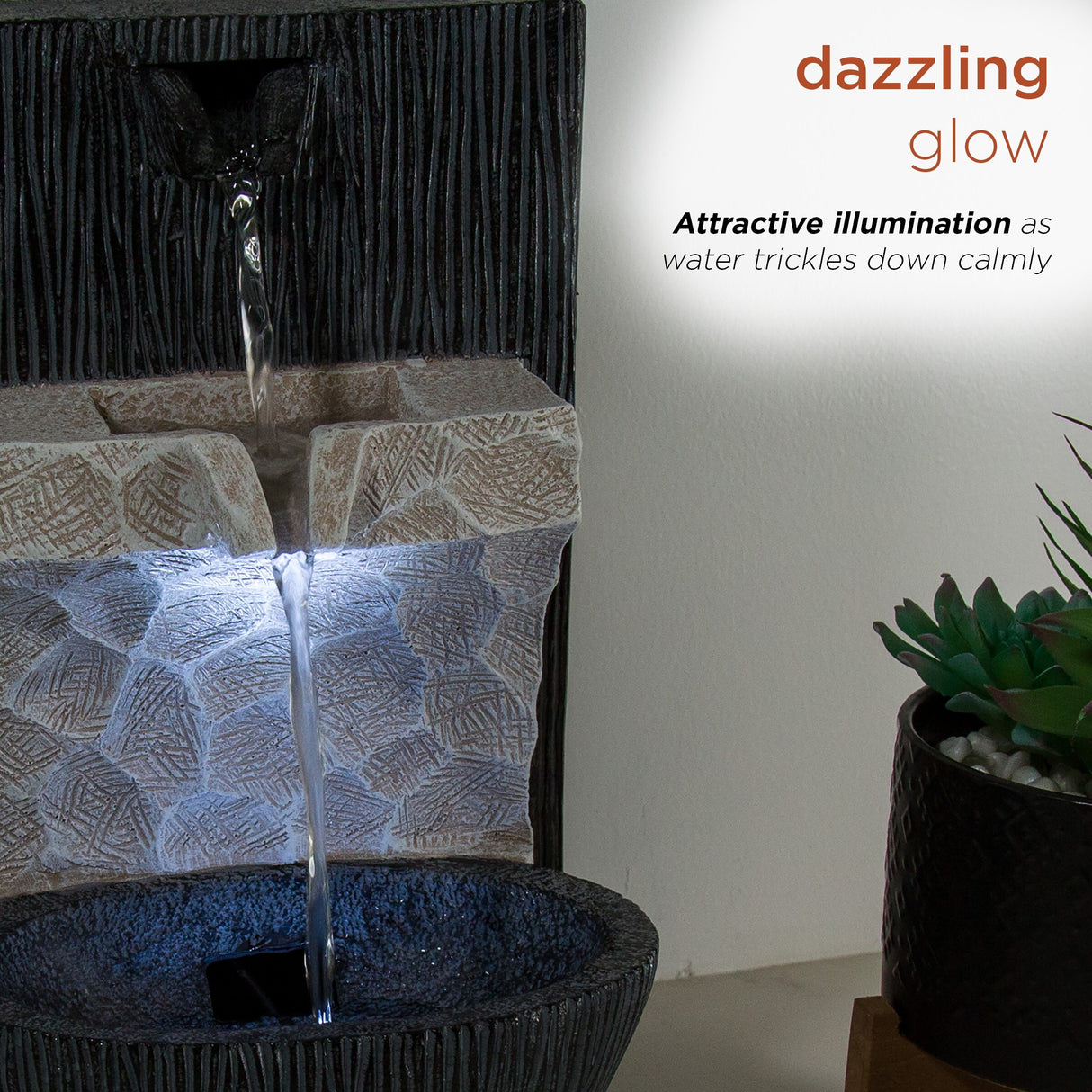 Alpine Corporation 14" Tall Modern Cascading Tabletop Fountain Decoration with LED Lights