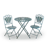 Alpine Corporation Indoor/Outdoor 3-Piece Peacock Feather Rustic Metal Bistro Set Patio Seating, Light Blue