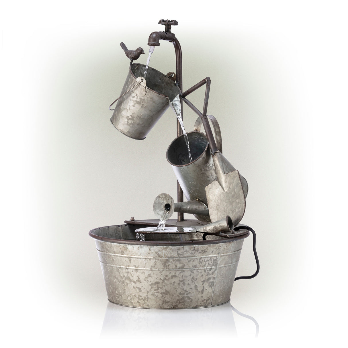 Alpine Corporation 28" Tall Outdoor 3-Tier Metal Garden Tools Water Fountain