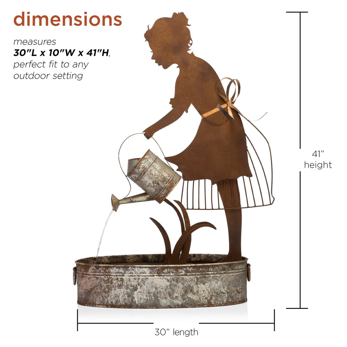 Alpine Corporation 33" Tall Rustic Farmer Silhouette and Watering Can Fountain Yard Decoration
