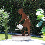 Alpine Corporation 33" Tall Rustic Farmer Silhouette and Watering Can Fountain Yard Decoration