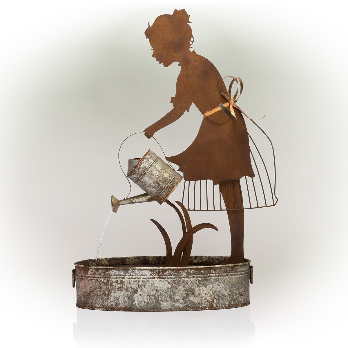 Alpine Corporation 33" Tall Rustic Farmer Silhouette and Watering Can Fountain Yard Decoration
