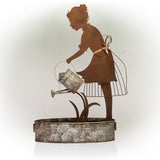 Alpine Corporation 33" Tall Rustic Farmer Silhouette and Watering Can Fountain Yard Decoration