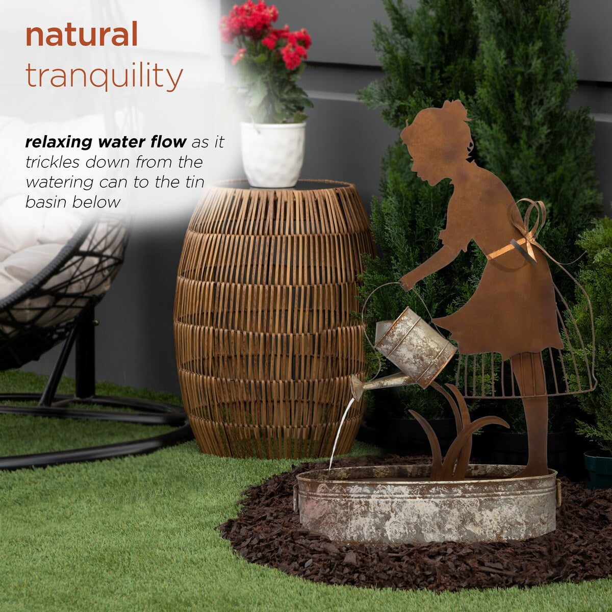 Alpine Corporation 33" Tall Rustic Farmer Silhouette and Watering Can Fountain Yard Decoration