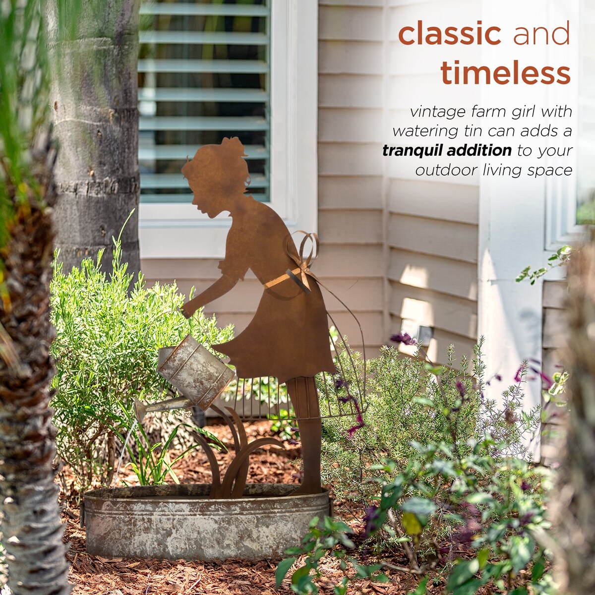 Alpine Corporation 33" Tall Rustic Farmer Silhouette and Watering Can Fountain Yard Decoration