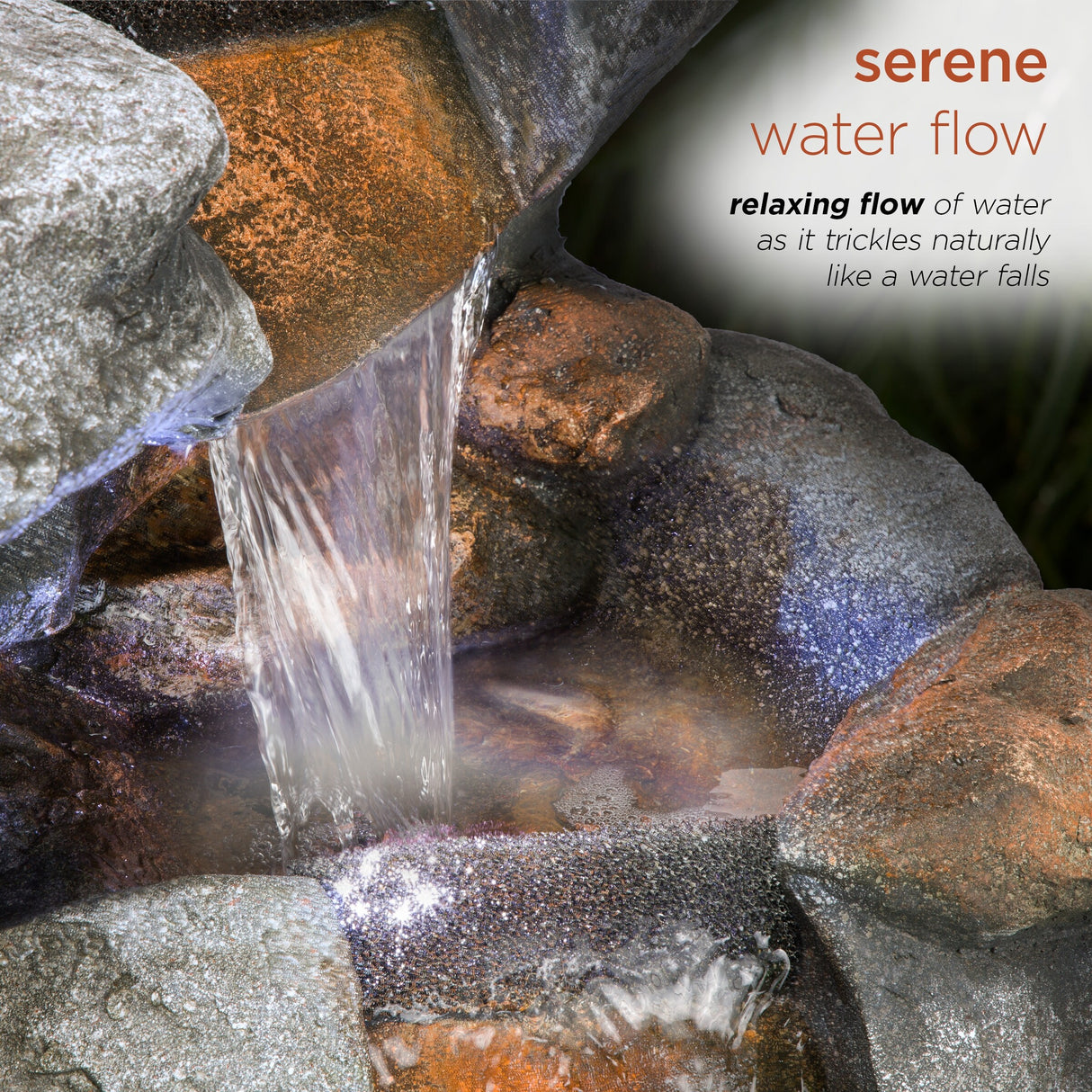 Alpine Corporation WIN1068 Outdoor Floor Rock Water Fountain with LED Lights, 5-Tier Rock Waterfall Fountain 54", Dark Brown