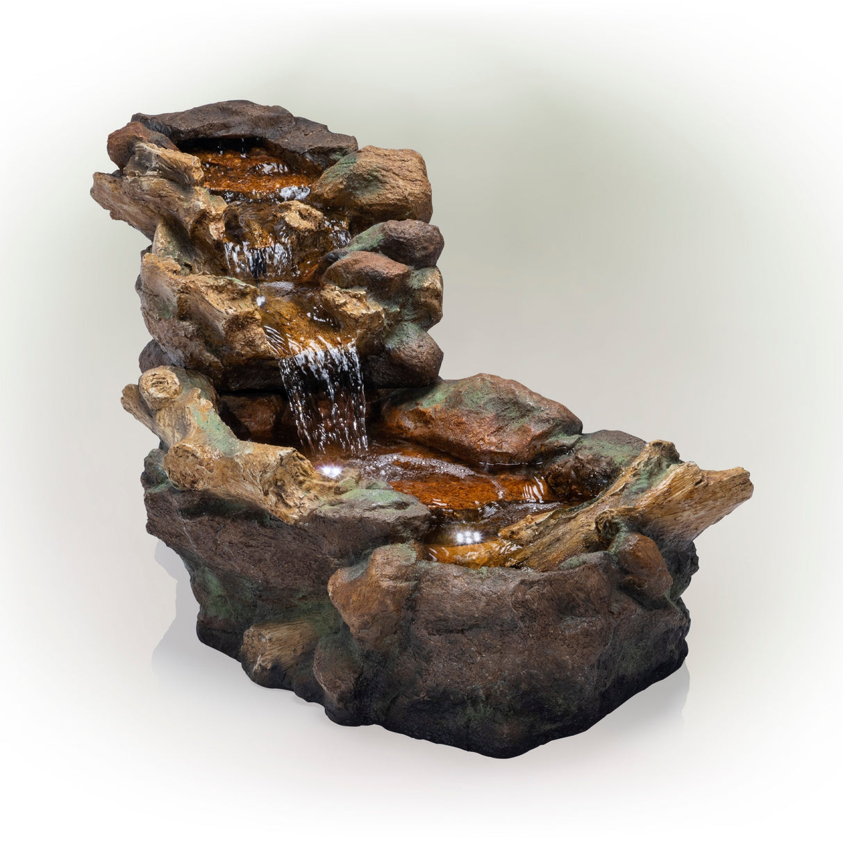 Alpine Corporation TZL288 41" Brown Indoor Outdoor Waterfalls Floor Fountain with LED Lights