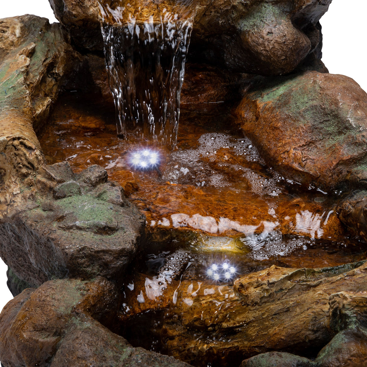 Alpine Corporation TZL288 41" Brown Indoor Outdoor Waterfalls Floor Fountain with LED Lights